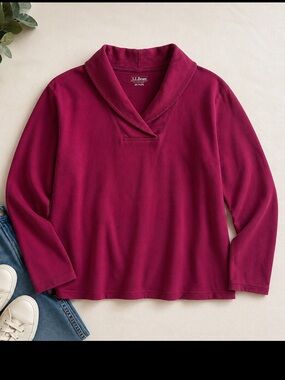 L.L. Bean Shawl Collar Pullover Sweatshirt Women 3X Plus Pink Cozy Casual Preppy